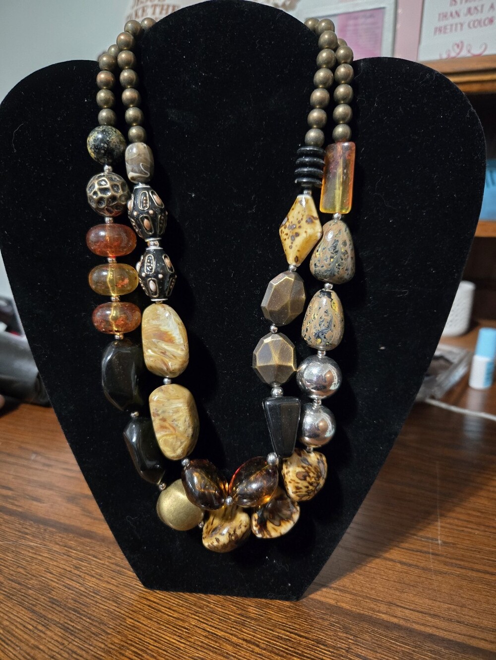 Boho Multi-Stone Statement Necklace in Brown and Amber